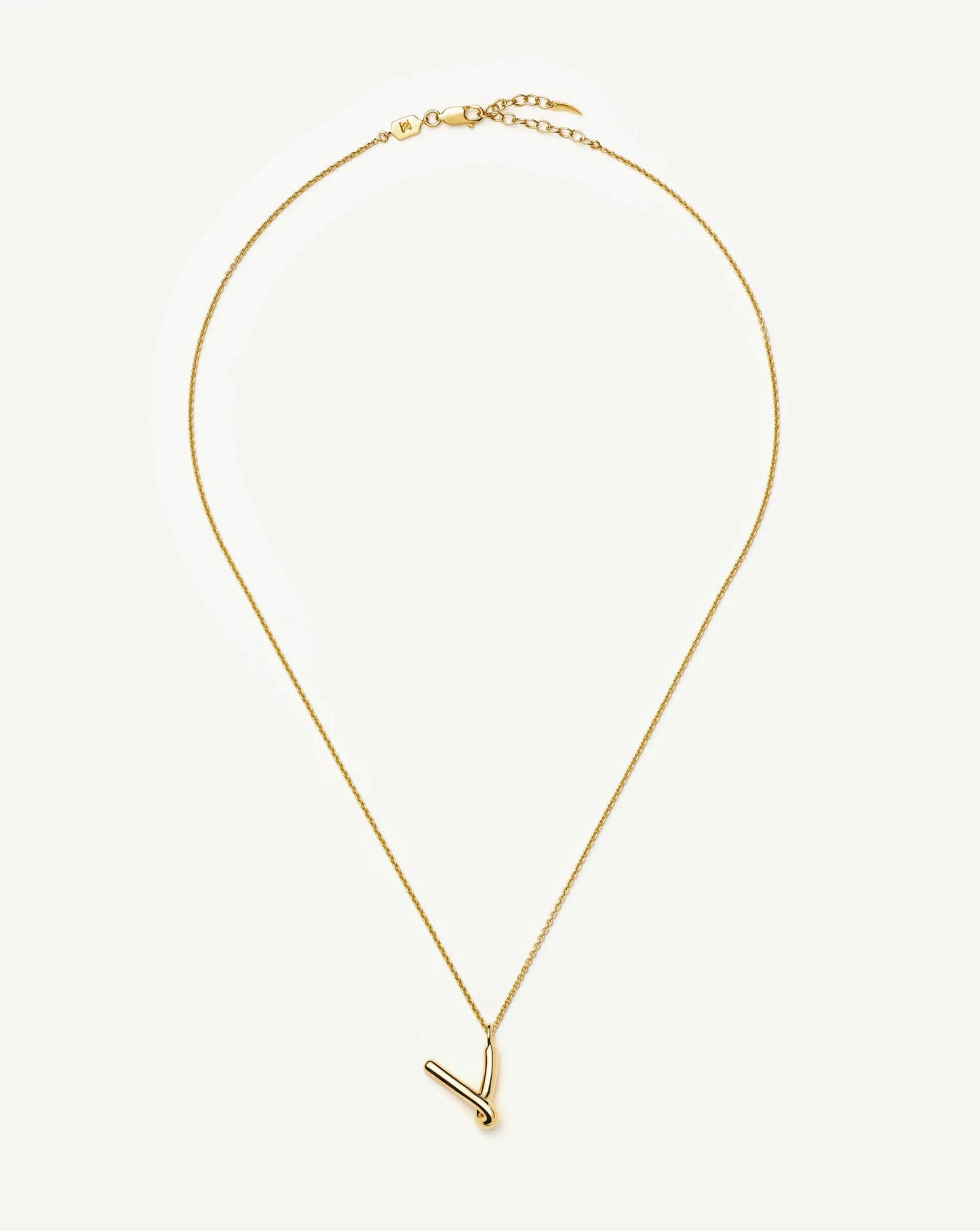 Curly Molten Initial Pendant Necklace - V | 18k Gold Vermeil