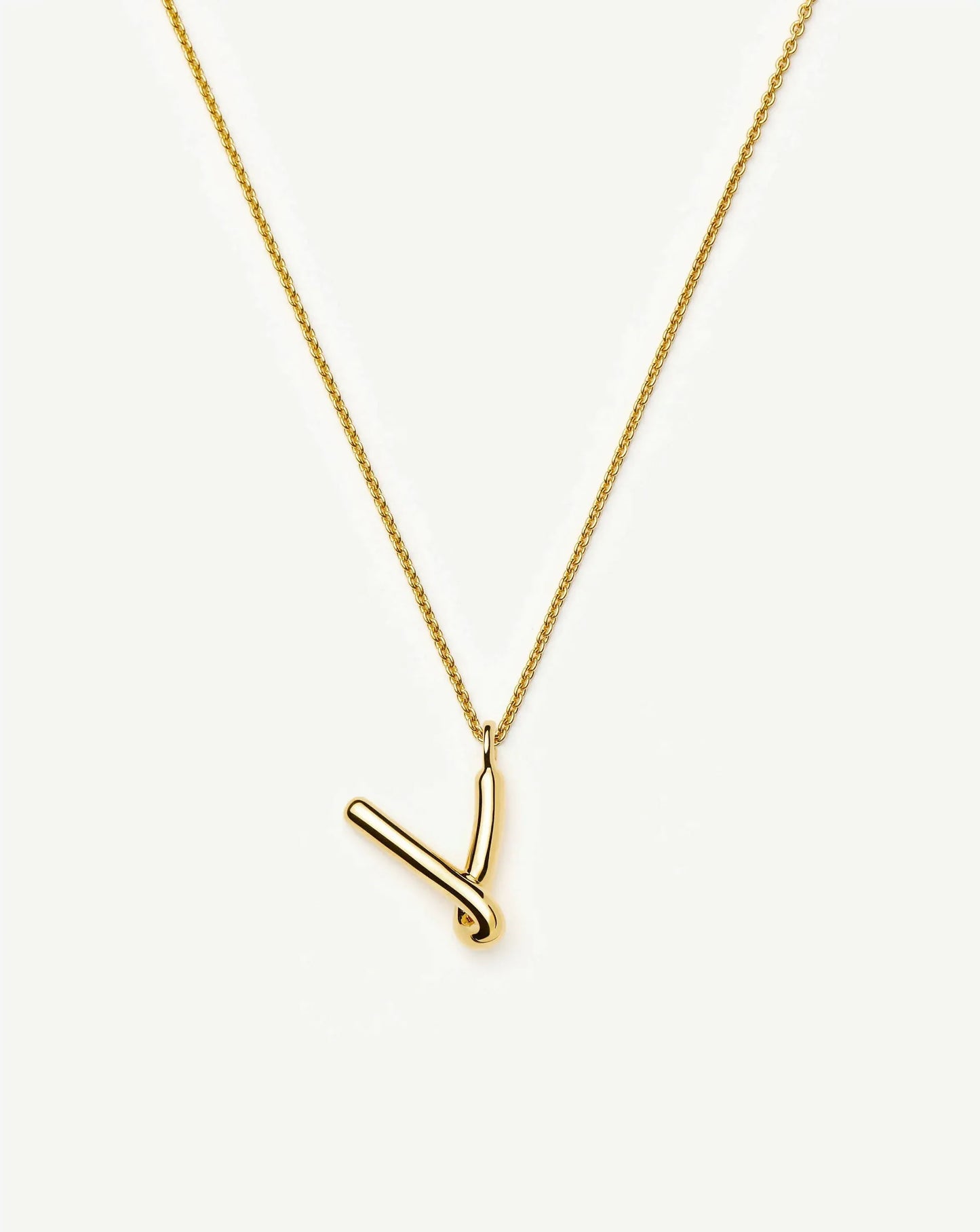 Curly Molten Initial Pendant Necklace - V | 18k Gold Vermeil