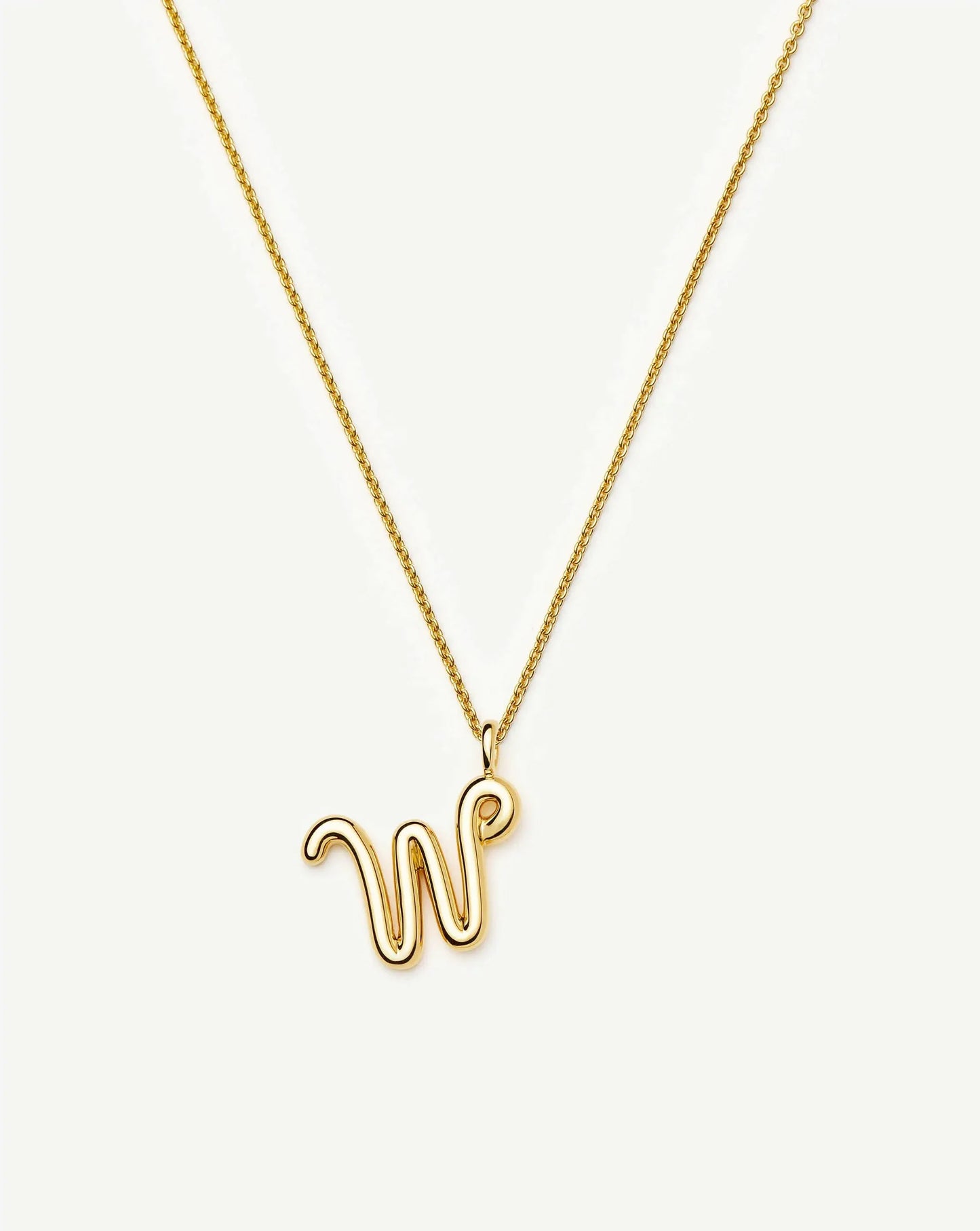 Curly Molten Initial Pendant Necklace - W | 18k Gold Vermeil