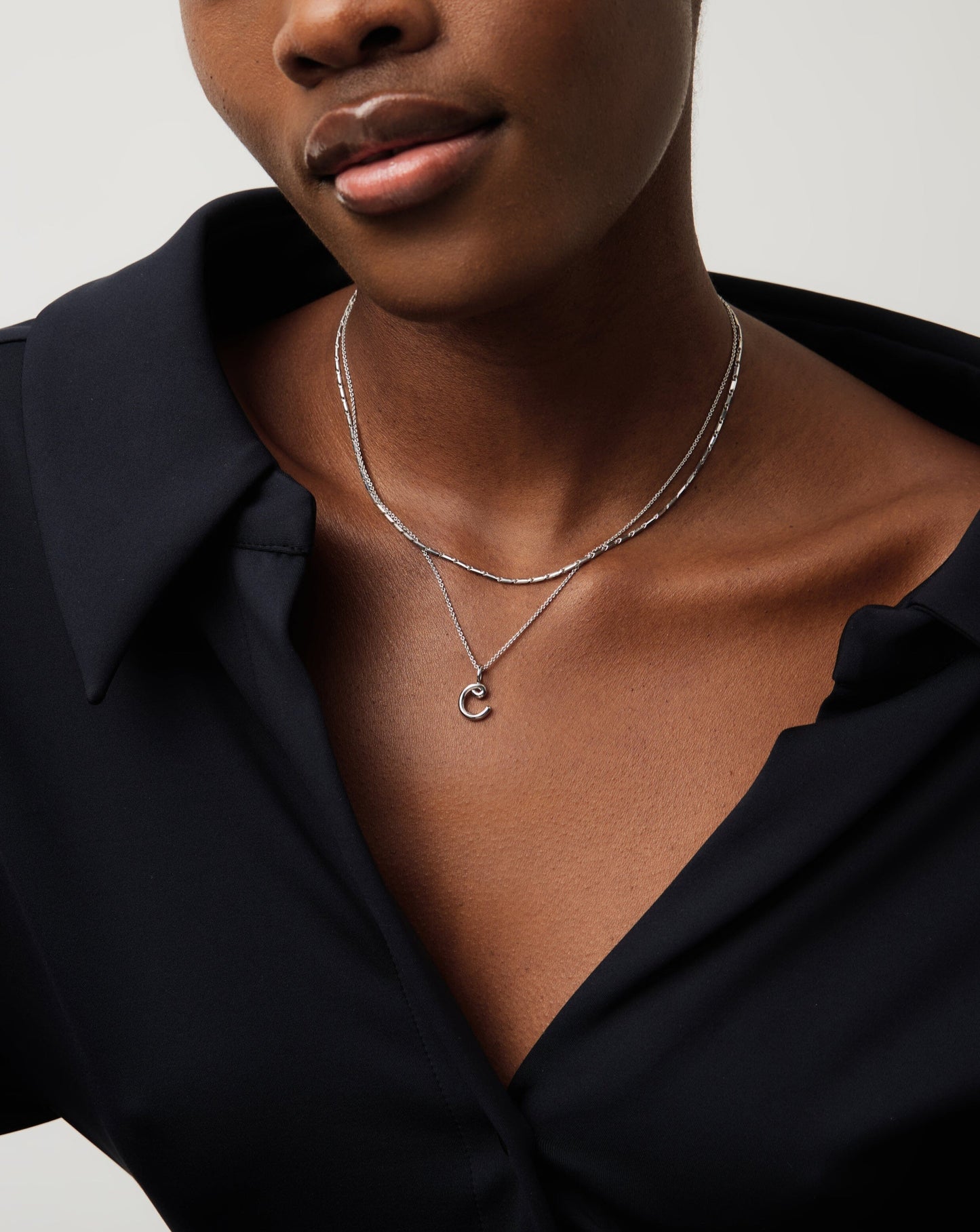 Curly Molten Mini Initial Necklace - C | Sterling Silver