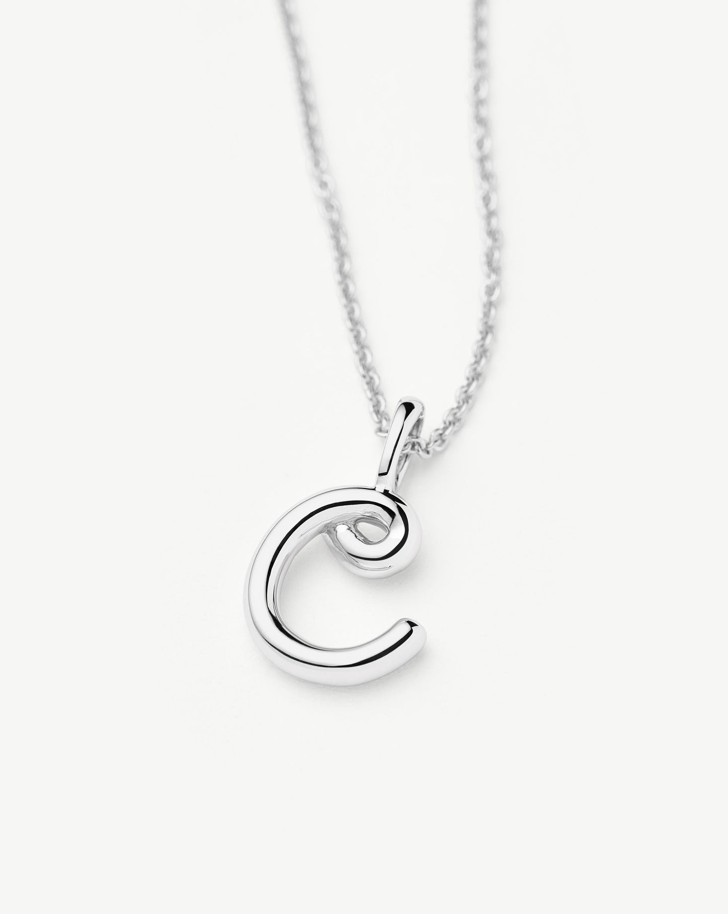 Curly Molten Mini Initial Necklace - C | Sterling Silver