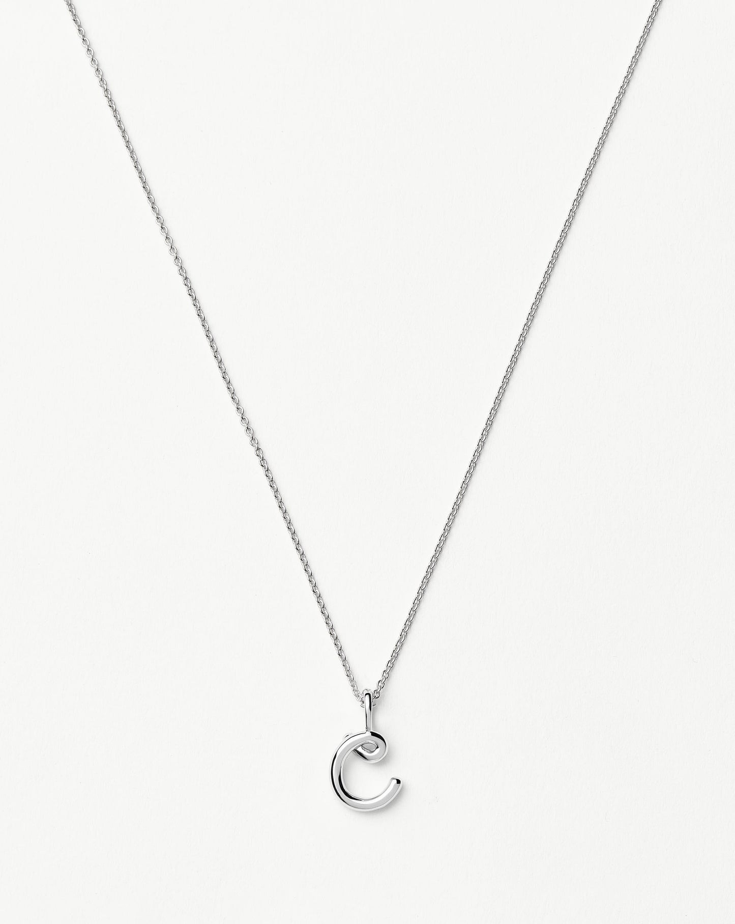 Curly Molten Mini Initial Necklace - C | Sterling Silver