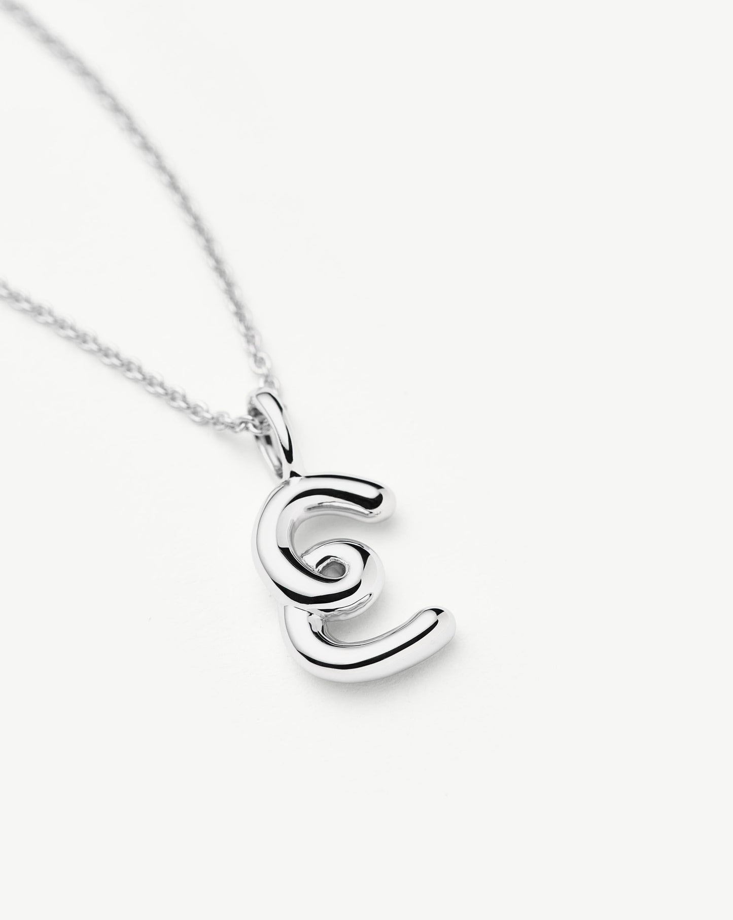 Curly Molten Mini Initial Necklace - E | Sterling Silver