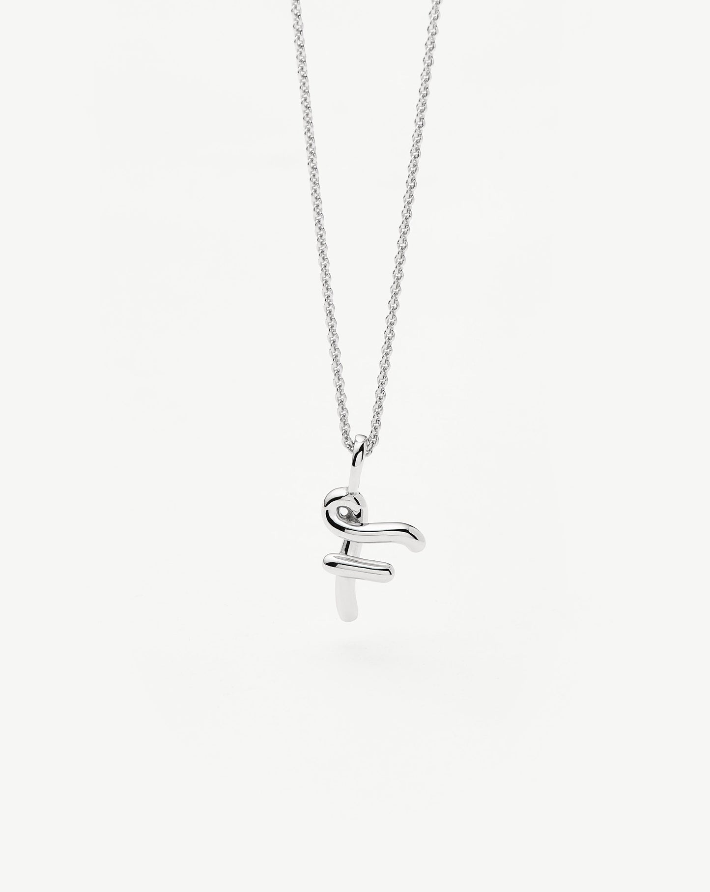 Curly Molten Mini Initial Necklace - F |Sterling Silver