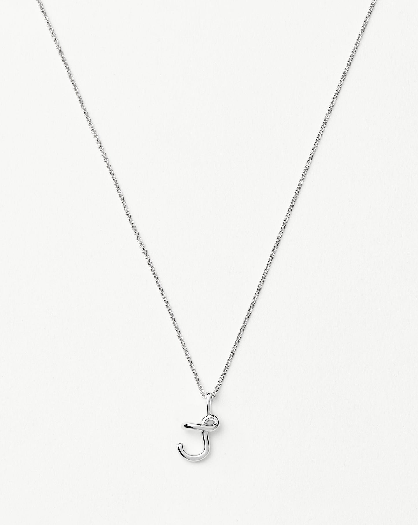 Curly Molten Mini Initial Necklace - J | Sterling Silver