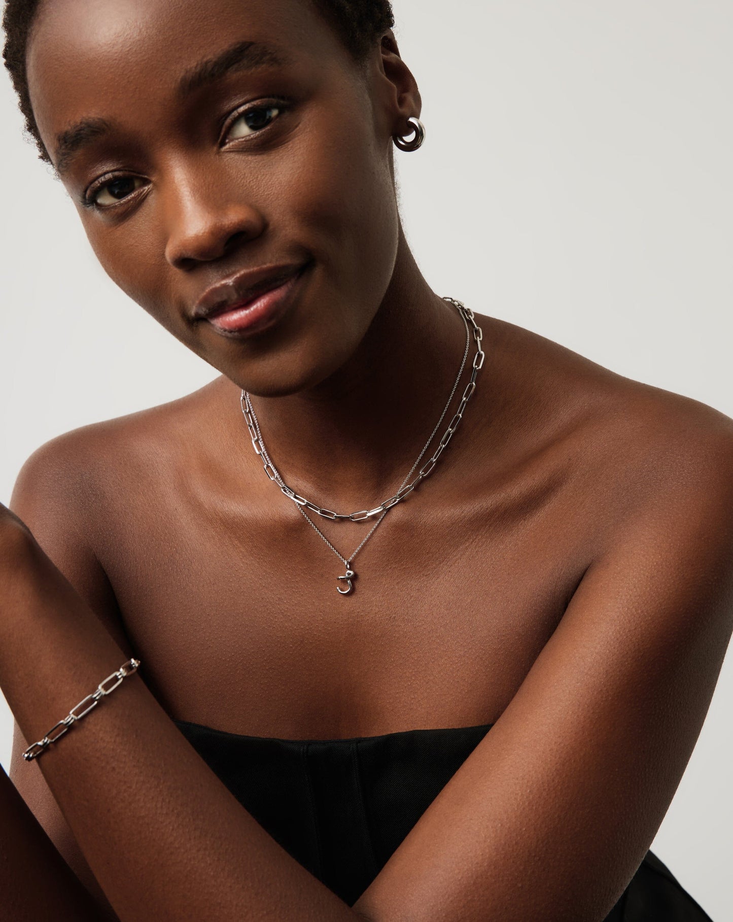 Curly Molten Mini Initial Necklace - J | Sterling Silver
