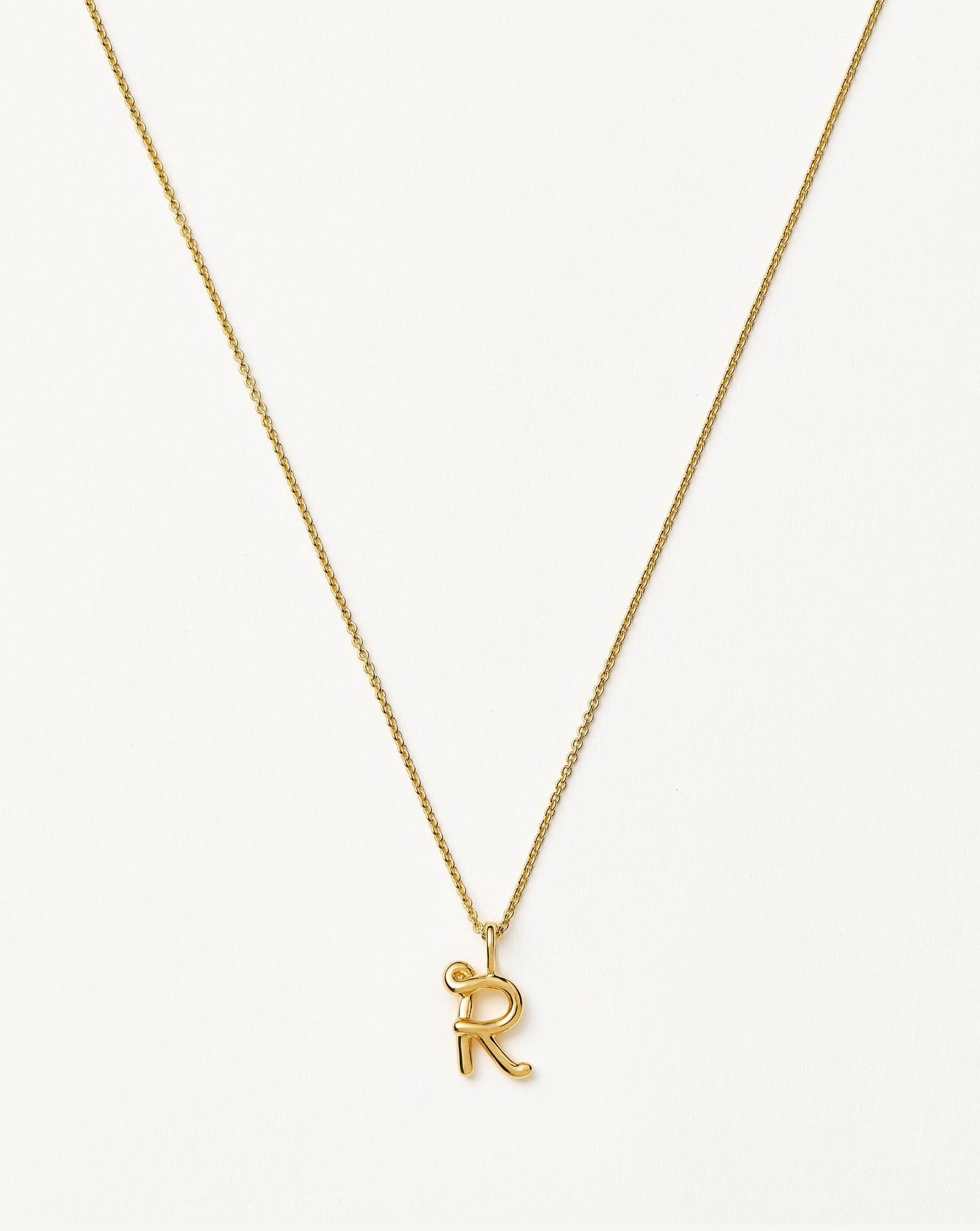 Curly Molten Mini Initial Necklace - R | 18k Gold Vermeil