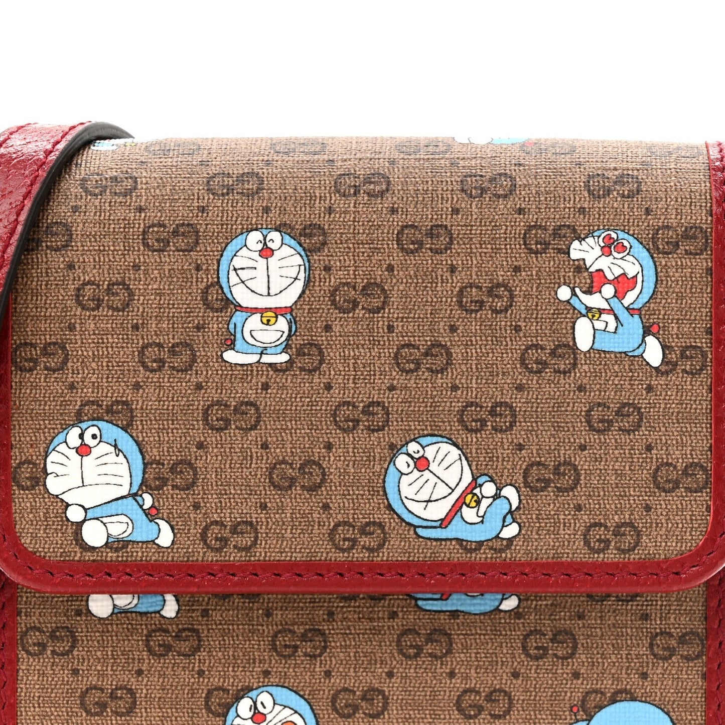 X DORAEMON Mini Vintage GG Supreme Monogram Mini Crossbody Bag Beige Cherry Red