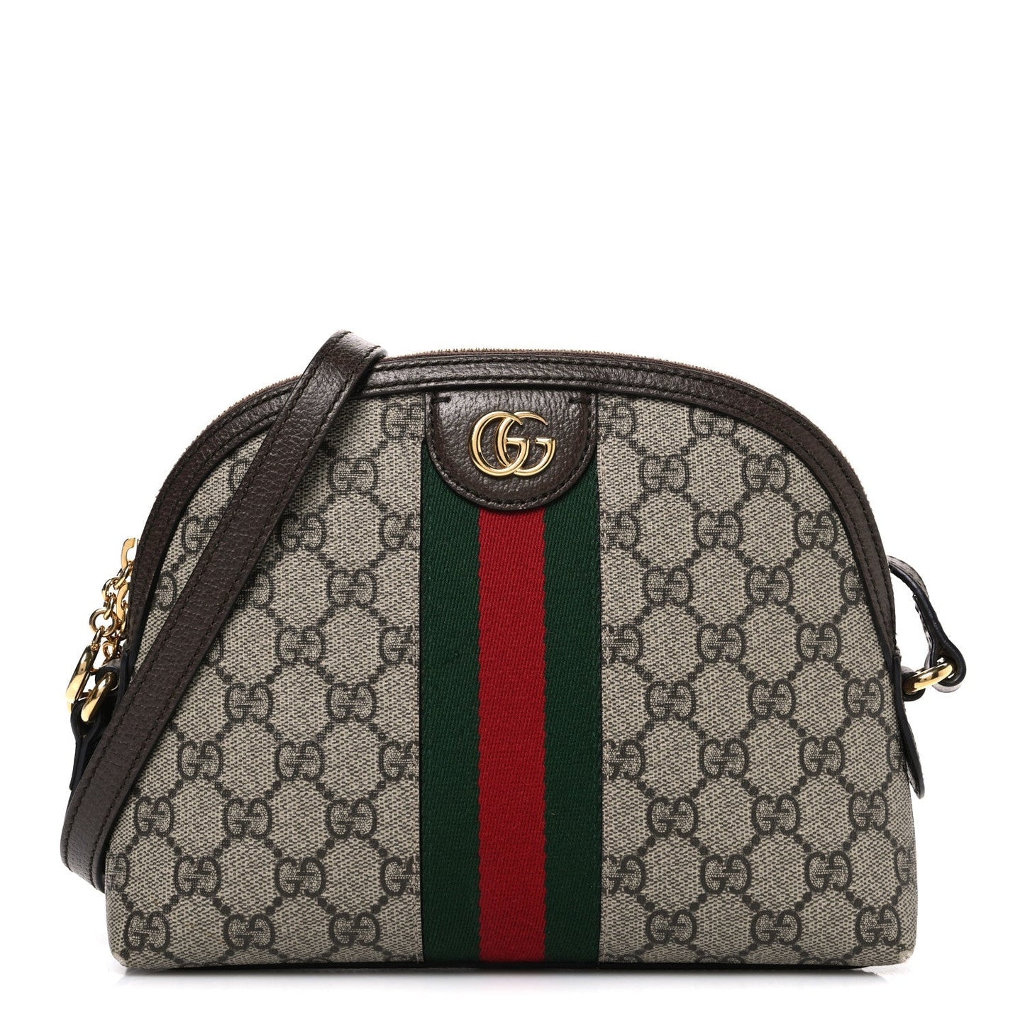 GG Supreme Monogram Textured Dollar Calfskin Web Small Ophidia Dome Shoulder Bag Beige Ebony New Acero