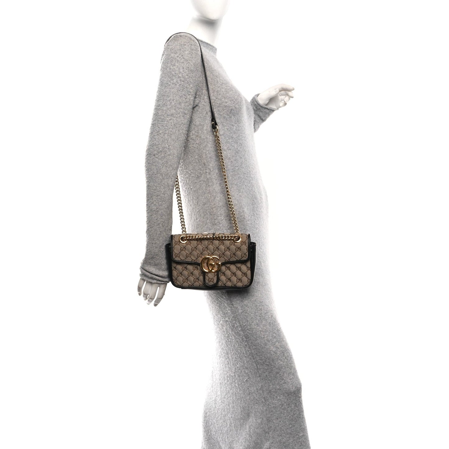 Monogram Matelasse Diagonal Mini GG Marmont Shoulder Bag Beige Black