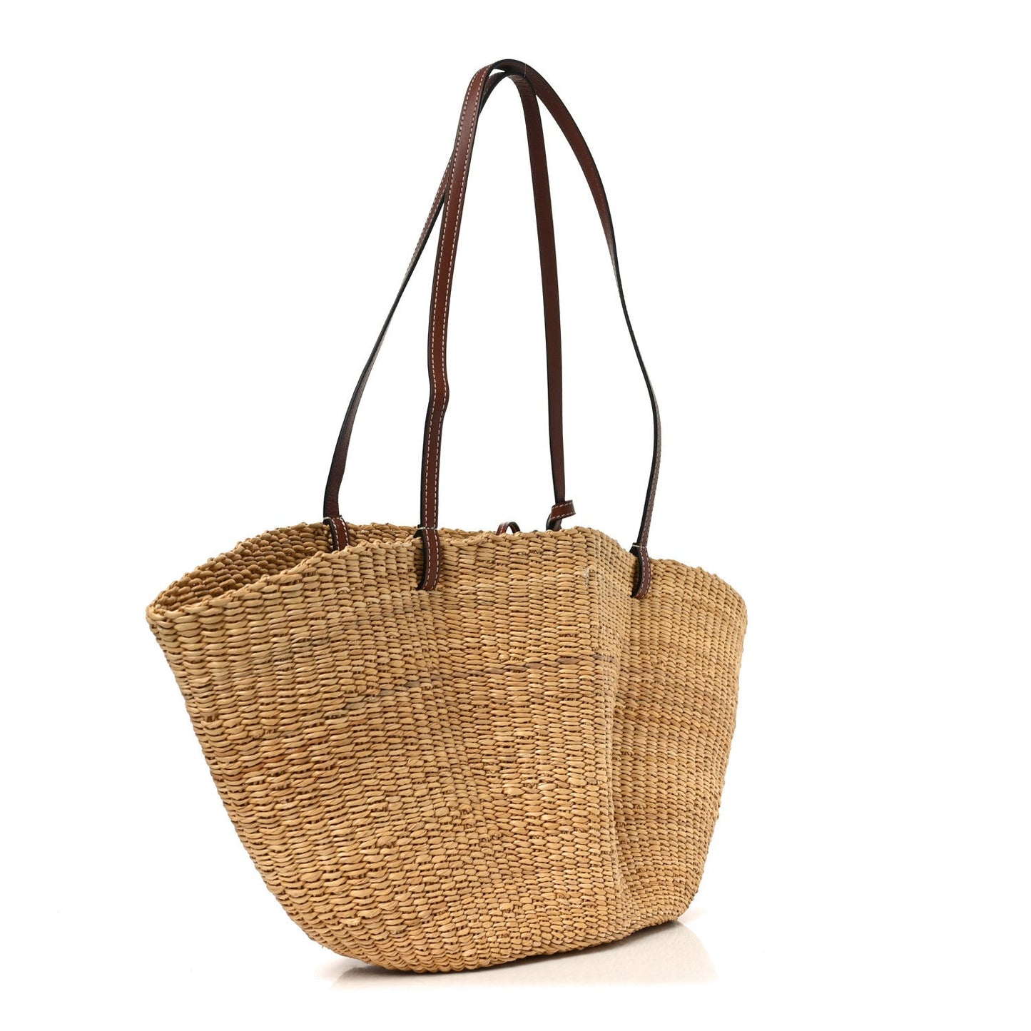 Calfskin Raffia Paulas Ibiza Small Shell Basket Tote Bag Natural Tan