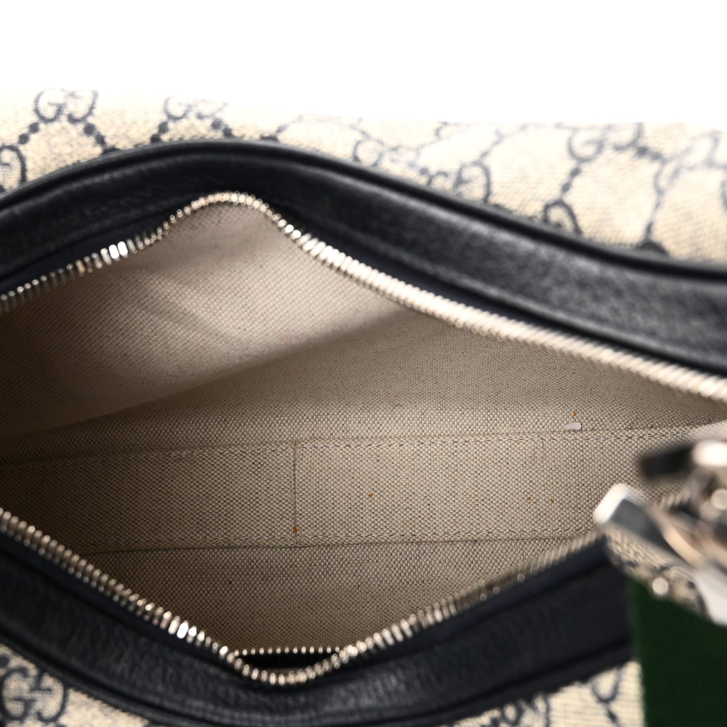 GG Supreme Monogram Textured Calfskin Web Large Attache Shoulder Bag Beige Blue