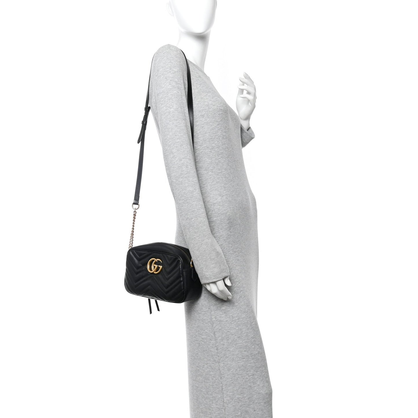Calfskin Matelasse Small GG Marmont Chain Shoulder Bag Black