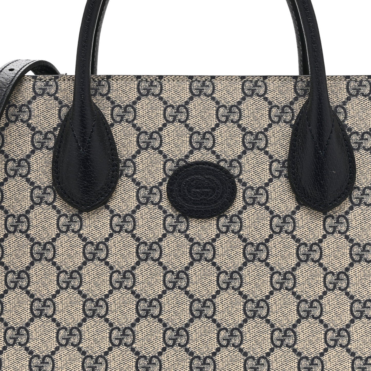 GG Supreme Monogram Textured Dollar Calfskin Small Retro Interlocking G Tote Bag Beige Blue