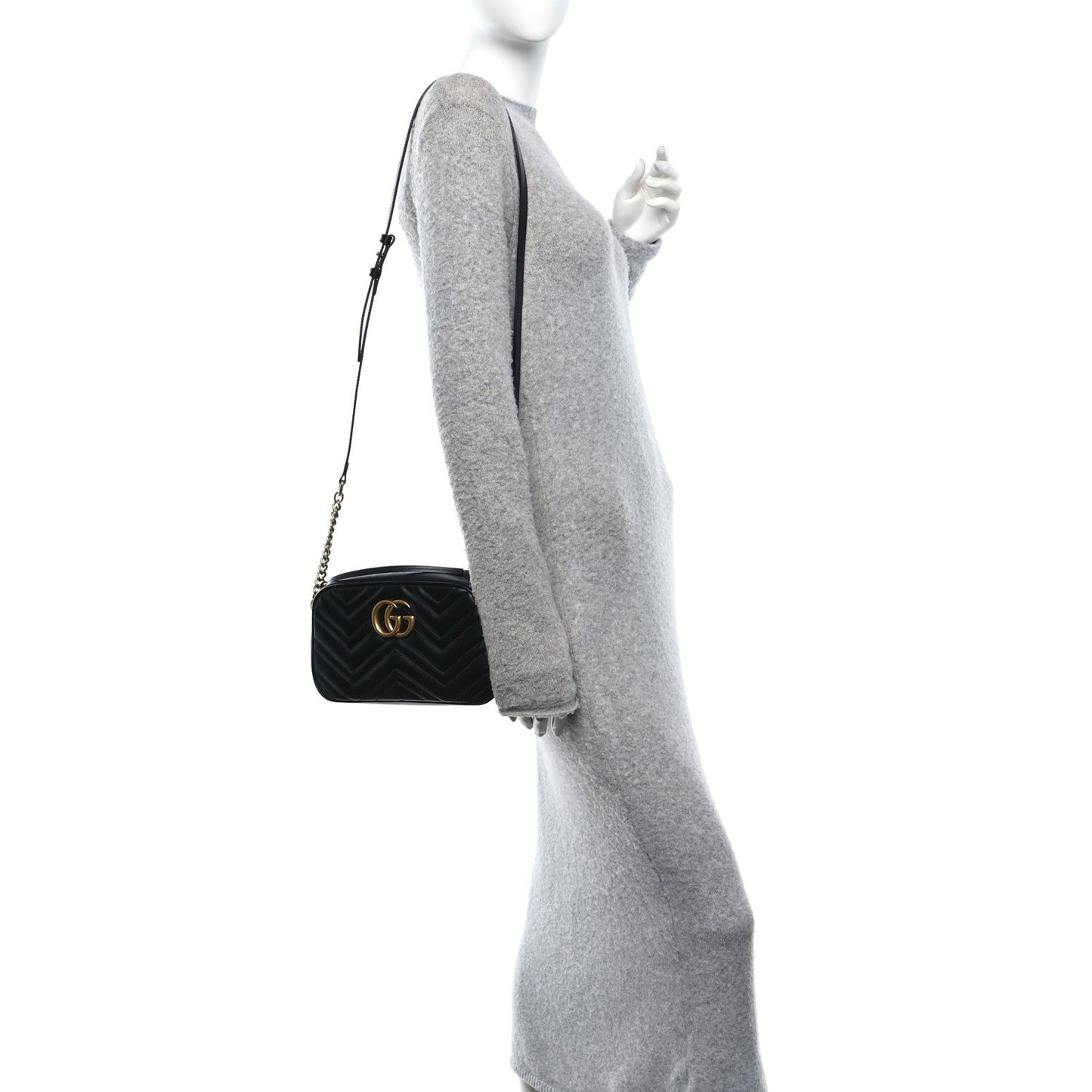 Calfskin Matelasse Small GG Marmont Chain Shoulder Bag Black