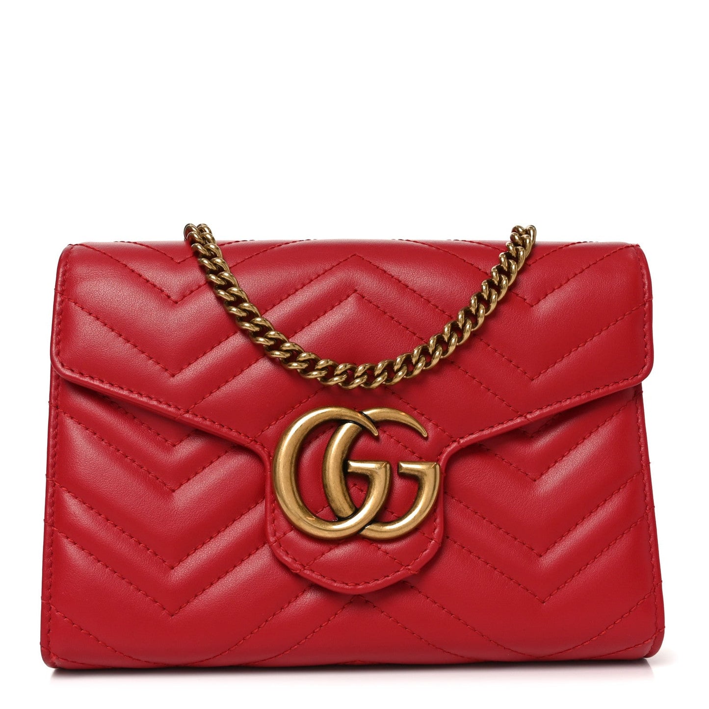 Calfskin Matelasse GG Marmont Chain Wallet Hibiscus Red
