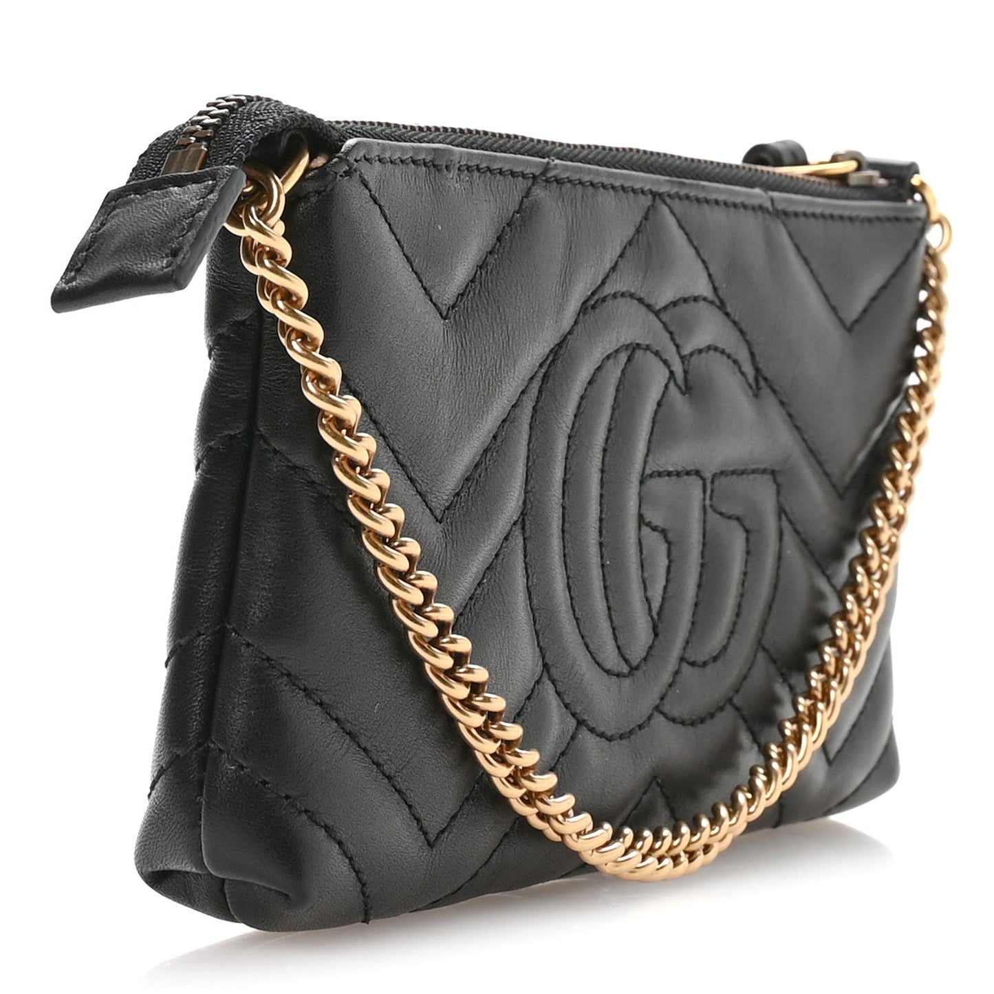 Calfskin Matelasse Mini GG Marmont Chain Bag Black