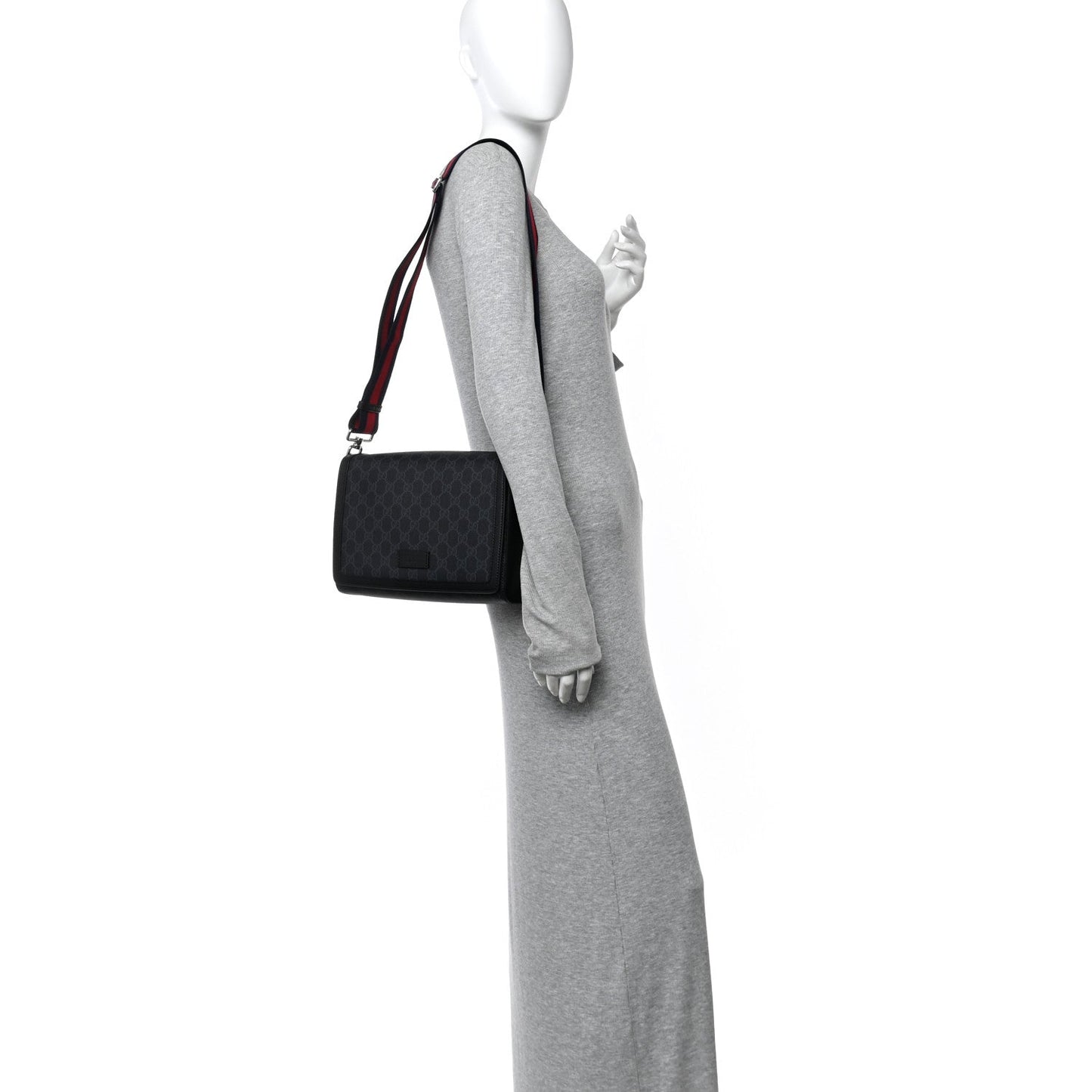 GG Supreme Monogram Appia Calfskin Web Crossbody Bag Black Grey