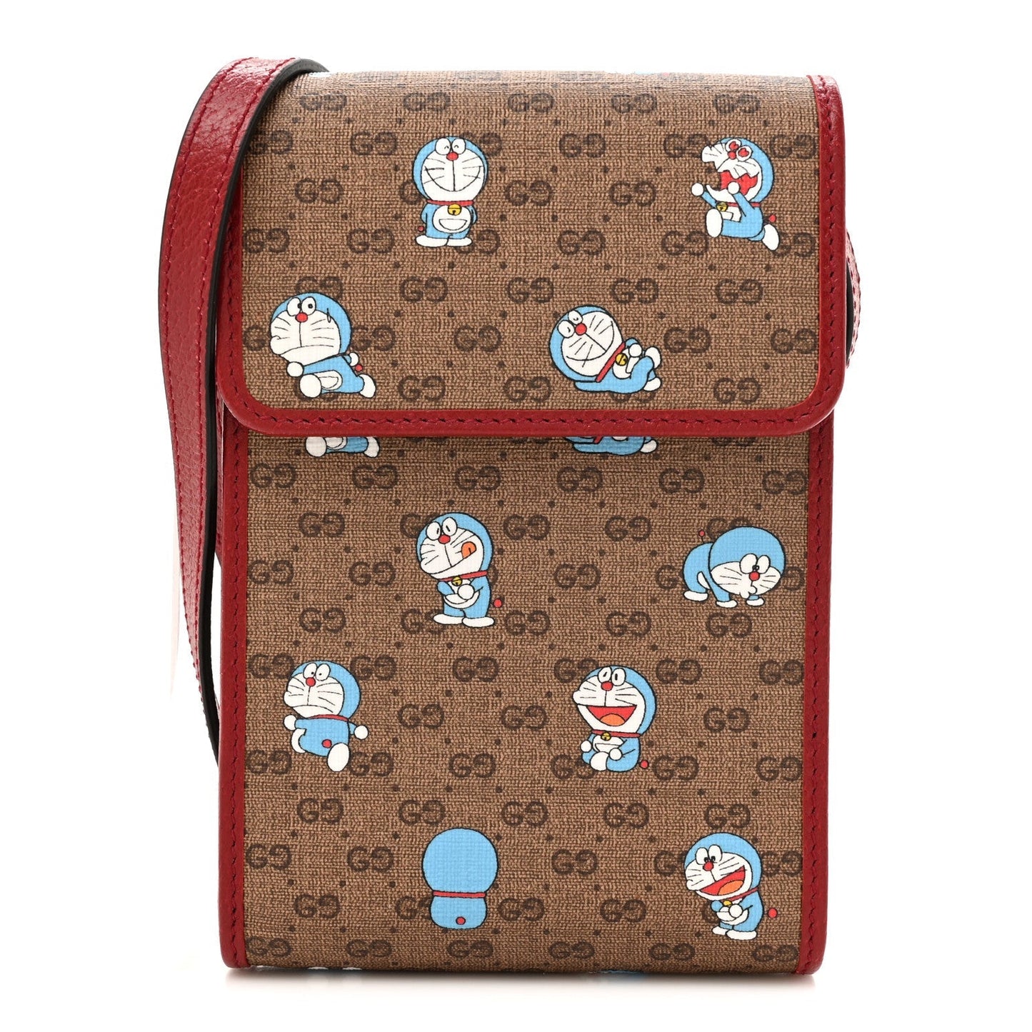 X DORAEMON Mini Vintage GG Supreme Monogram Mini Crossbody Bag Beige Cherry Red