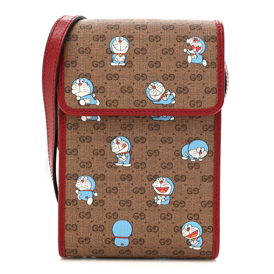 X DORAEMON Mini Vintage GG Supreme Monogram Mini Crossbody Bag Beige Cherry Red