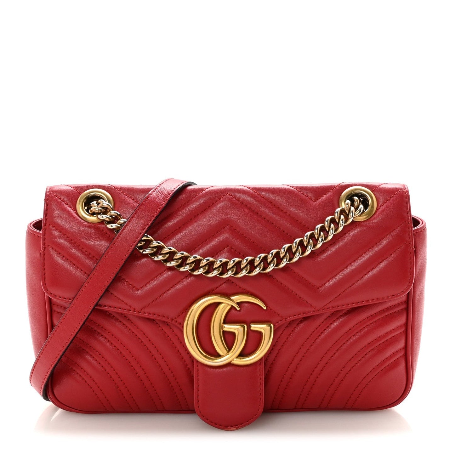 Calfskin Matelasse Small GG Marmont Shoulder Bag Hibiscus Red
