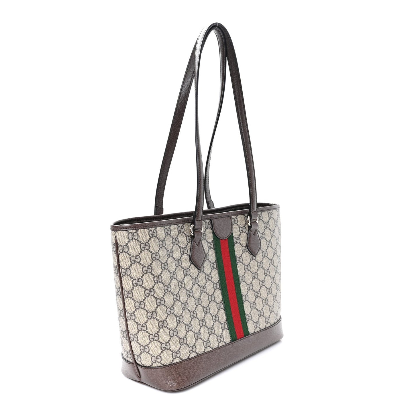 GG Supreme Monogram Textured Calfskin Web Small Ophidia Shoulder Tote Bag Beige Ebony New Acero
