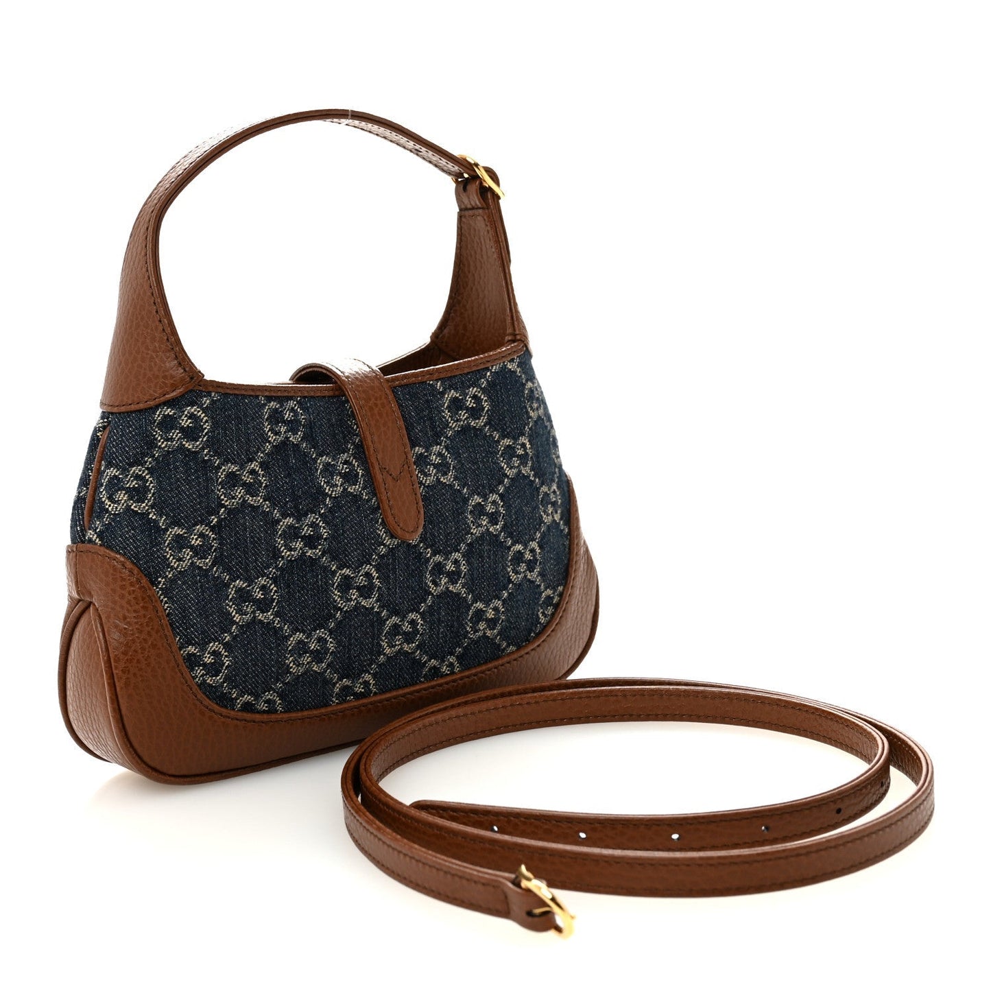 New Denim GG Monogram Calfskin Mini Jackie 1961 Hobo Blue Tea Cuir