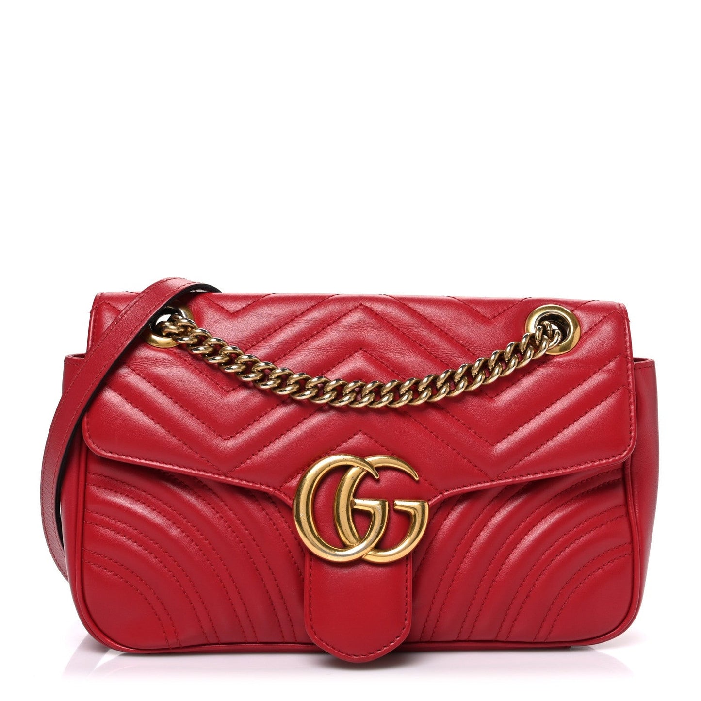 Calfskin Matelasse Small GG Marmont Shoulder Bag Hibiscus Red