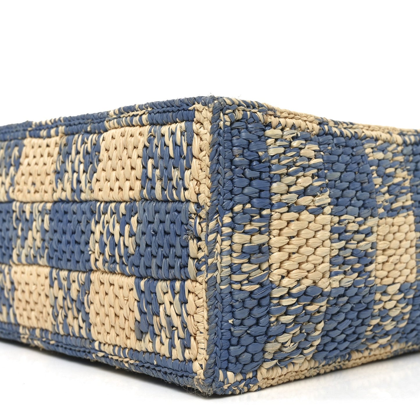 X PAULA'S IBIZA Raffia Small Font Tote Natural Light Blue