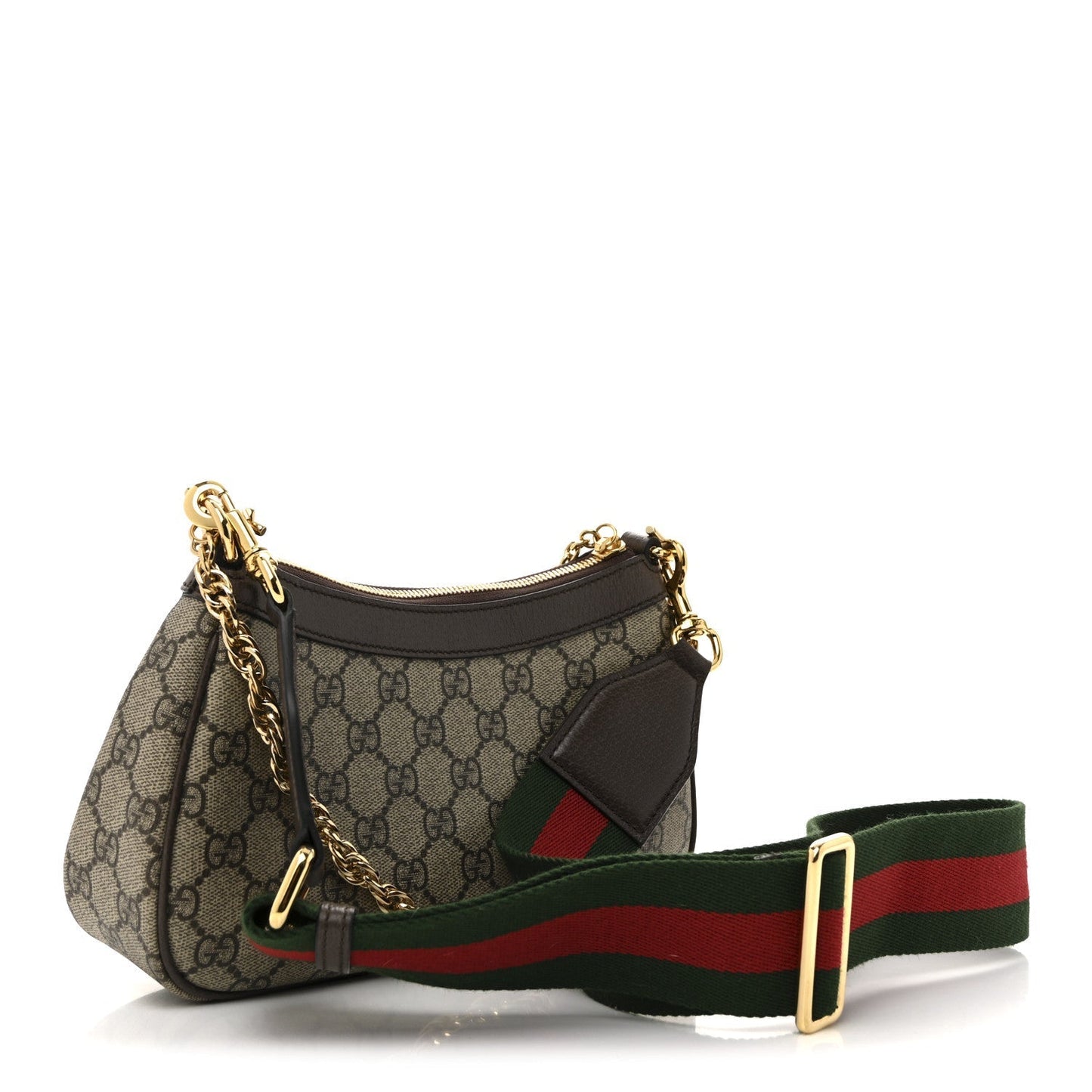 GG Supreme Monogram Textured Dollar Calfskin Web Small Ophidia GG Handbag Beige Ebony New Acero