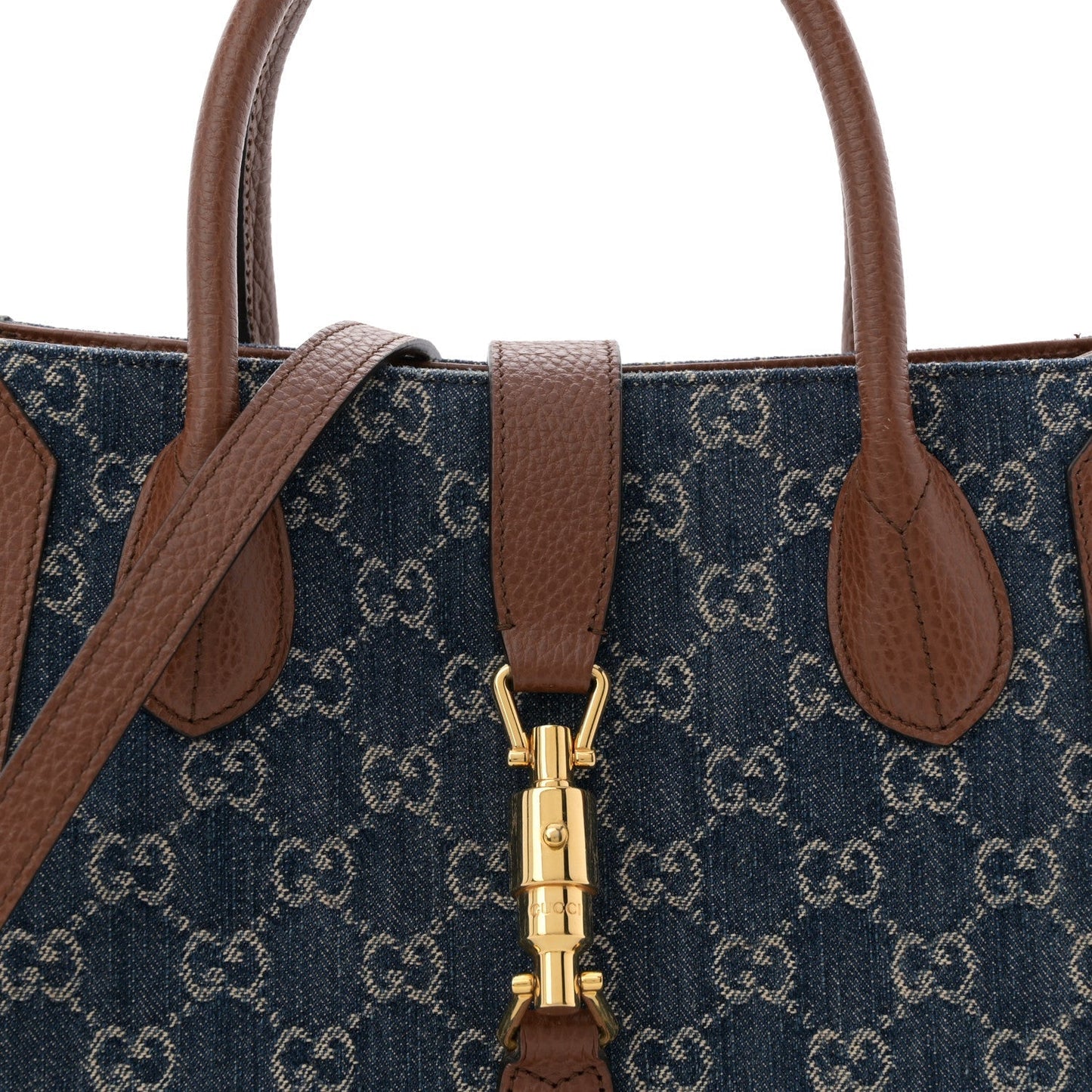 New Denim GG Monogram Dollar Calfskin Medium Jackie 1961 Tote Blue Tea Cuir Epilog