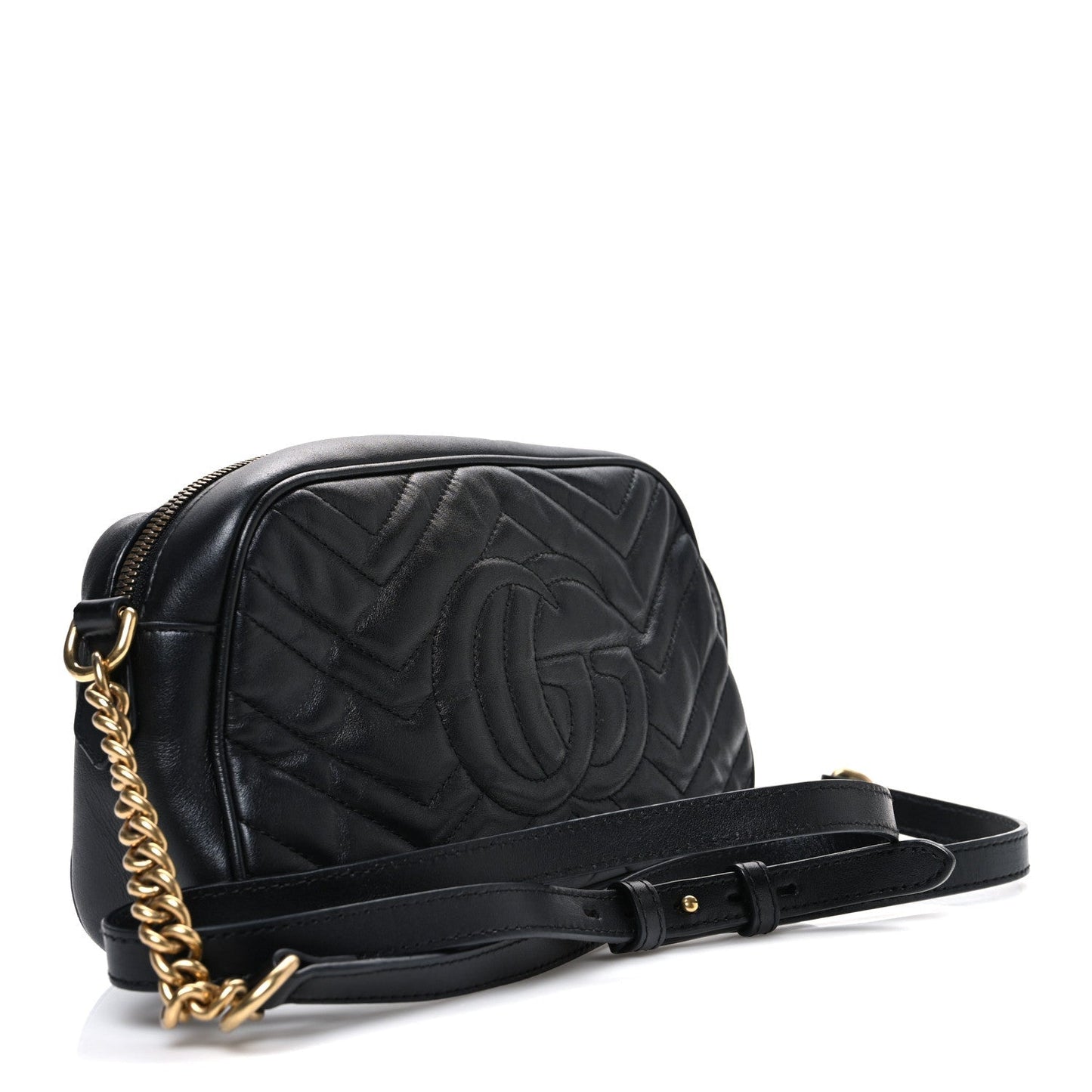 Calfskin Matelasse Small GG Marmont Chain Shoulder Bag Black