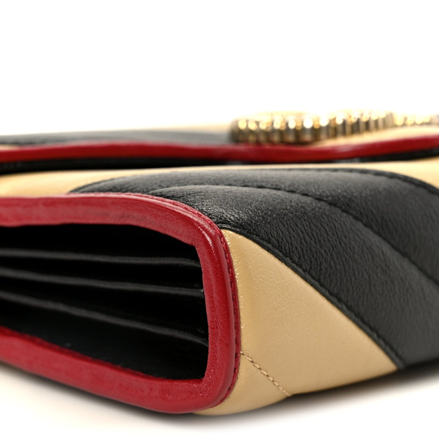 Azalea Calfskin Matelasse Diagonal Patchwork Torchon GG Marmont Chain Wallet Black Beige Romantic Cerise