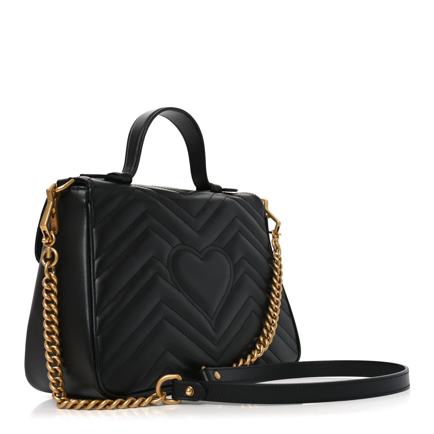 Calfskin Matelasse Small GG Marmont Top Handle Shoulder Bag Black