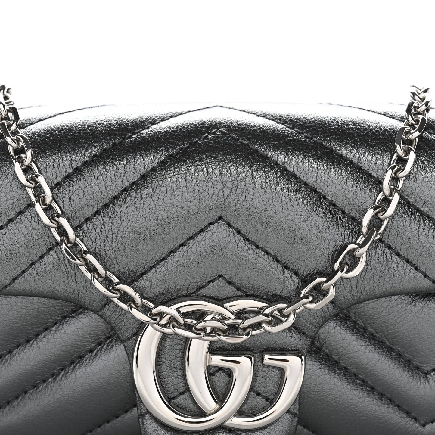 Metallic Lambskin Matelasse Mini GG Marmont Shoulder Bag Piombo