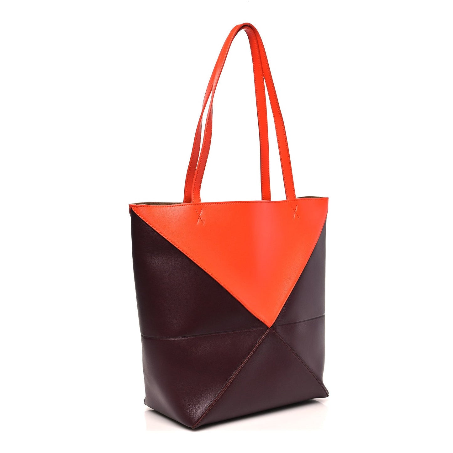Shiny Calfskin Medium Puzzle Fold Tote Burgundy Orange