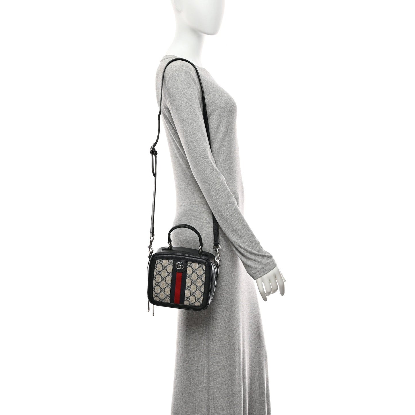 GG Supreme Monogram Mini Ophidia Top Handle Square Shoulder Bag Beige Blue