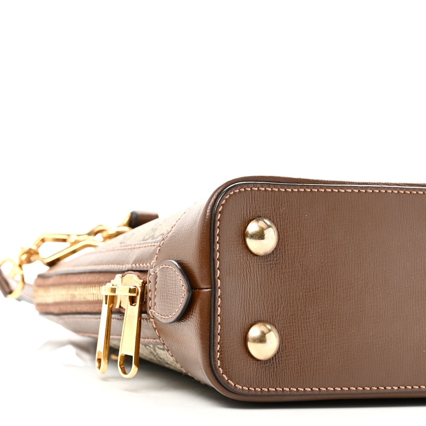 GG Supreme Monogram Azalea Calfskin Small Horsebit 1955 Top Handle Bag Beige Ebony Brown Sugar
