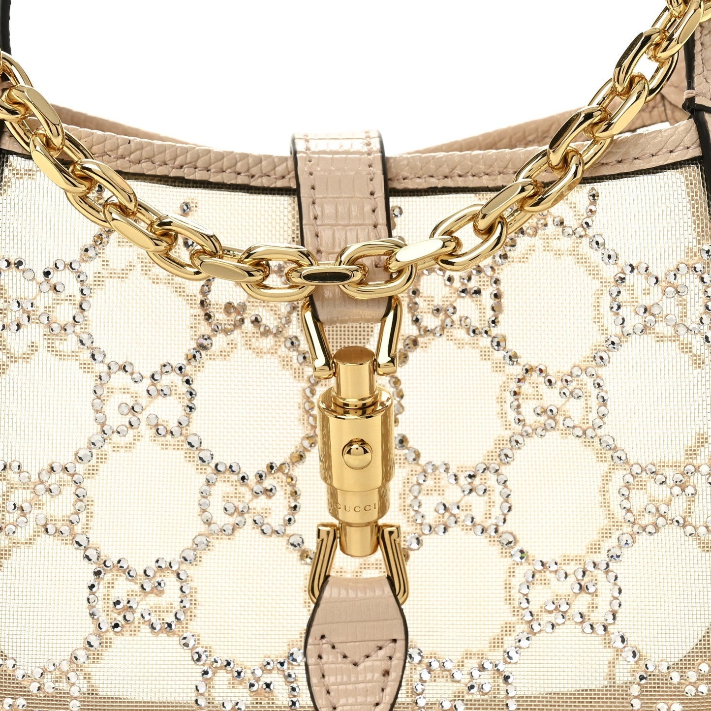 Lizard Mesh Crystal GG Monogram Mini Jackie 1961 Hobo Light Powder Skin Rose
