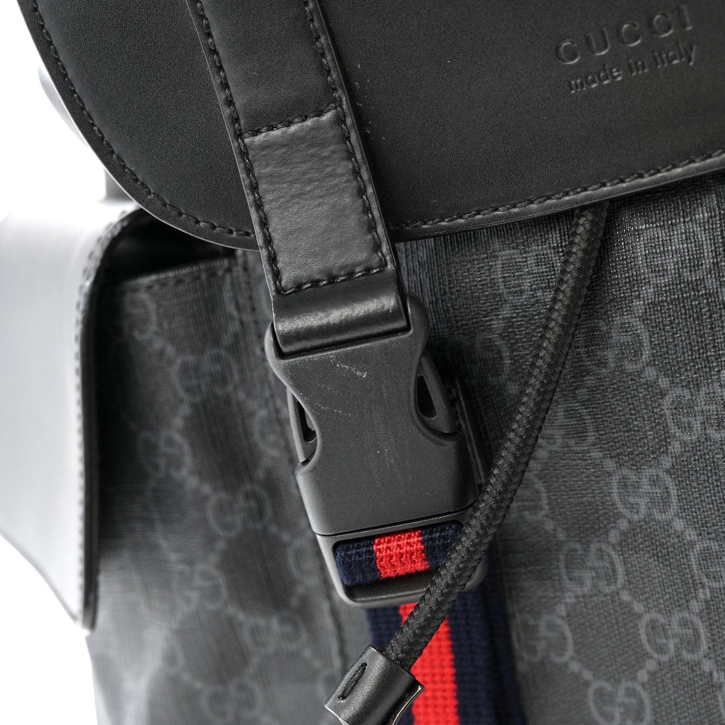 Soft GG Supreme Monogram Calfskin Web Double Buckle Backpack Black