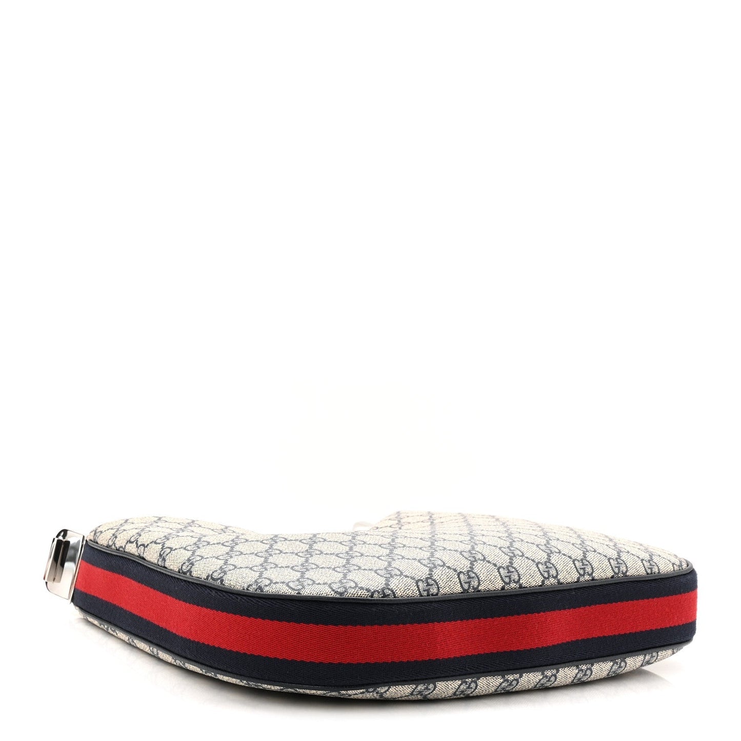 GG Supreme Monogram Textured Calfskin Web Large Attache Shoulder Bag Beige Blue