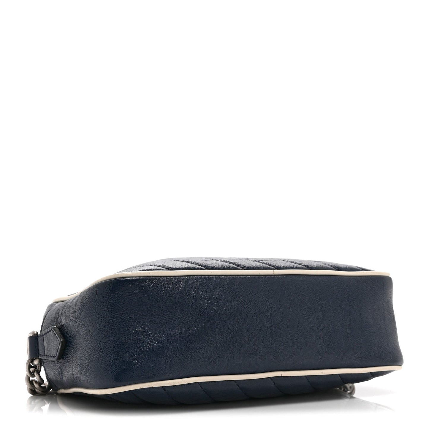 Vintage Effect Calfskin Matelasse Diagonal Small Torchon GG Marmont Chain Shoulder Bag Blue Agata Mystic White
