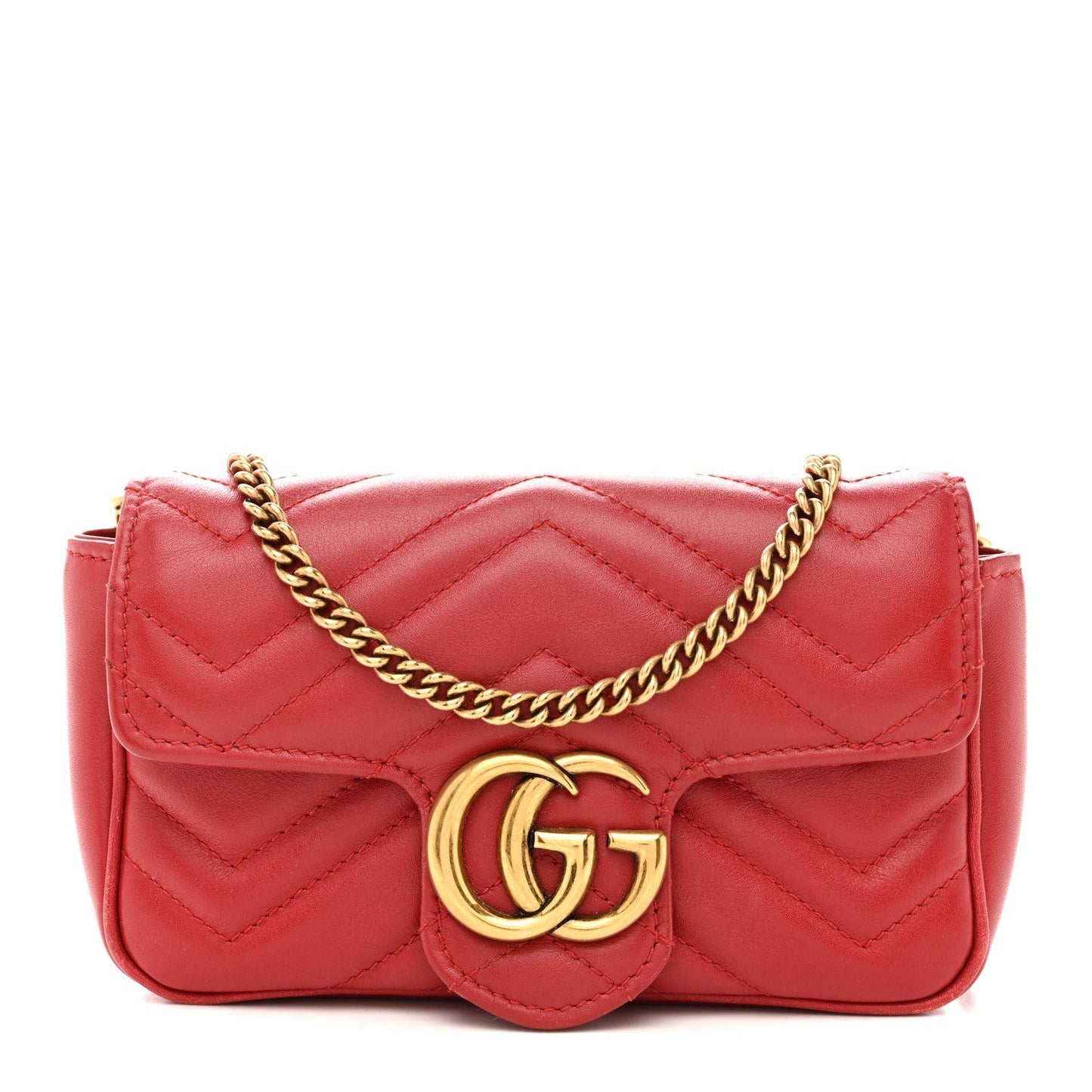 Calfskin Matelasse Super Mini GG Marmont Shoulder Bag Hibiscus Red