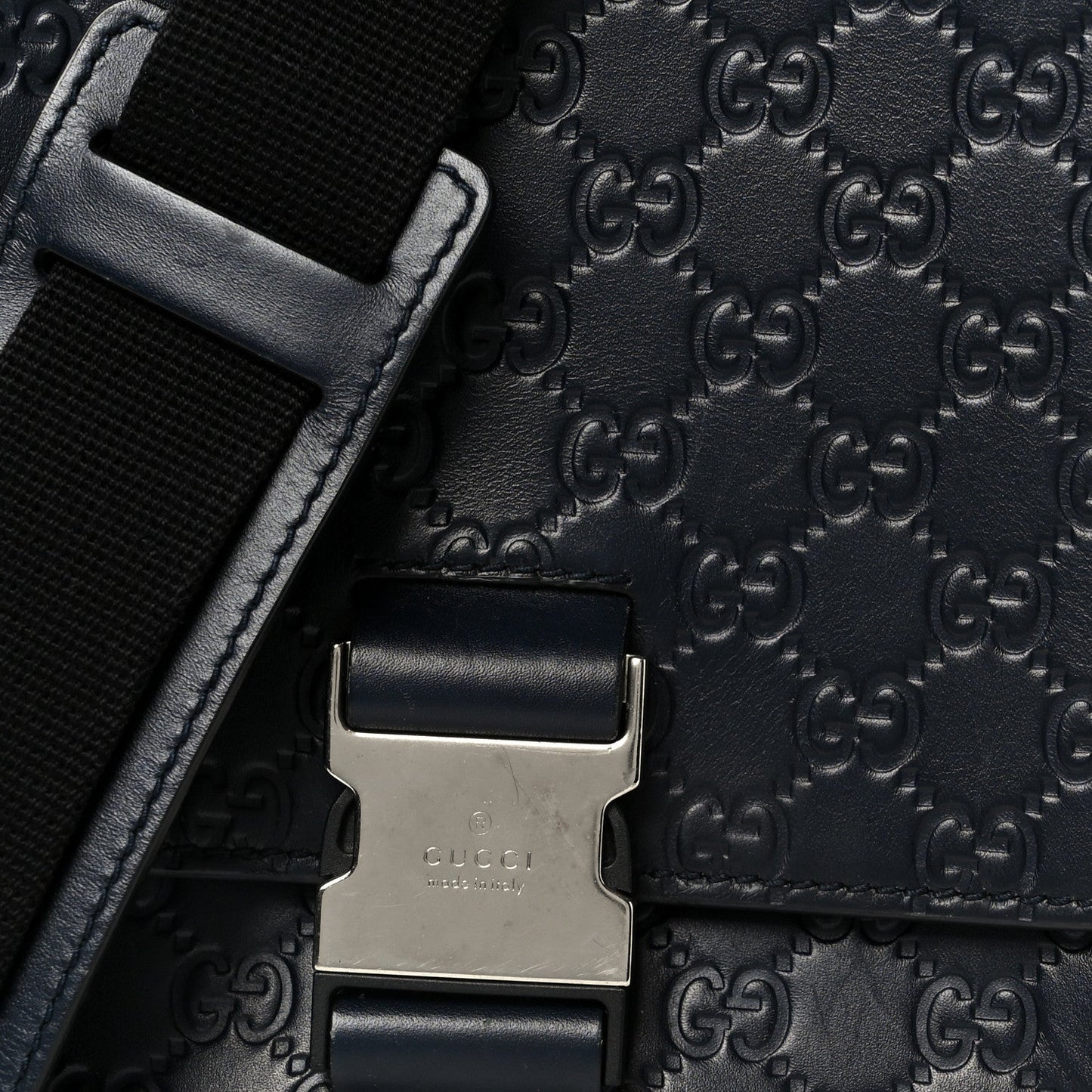 Guccissima Signature Single Buckle Flap Messenger Bag Navy