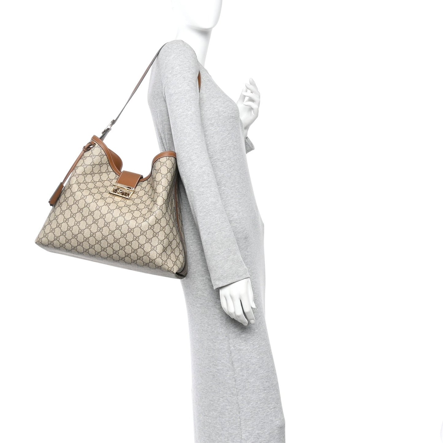 GG Icon Monogram Padlock Shoulder Bag Beige Dark Brown