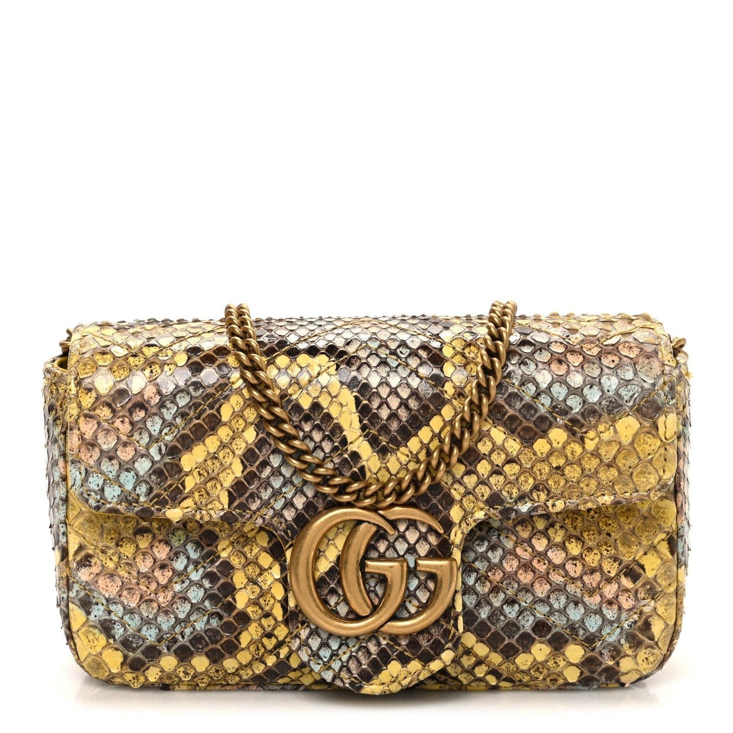 Snakeskin Matelasse GG Marmont Shoulder Bag Green Multicolor