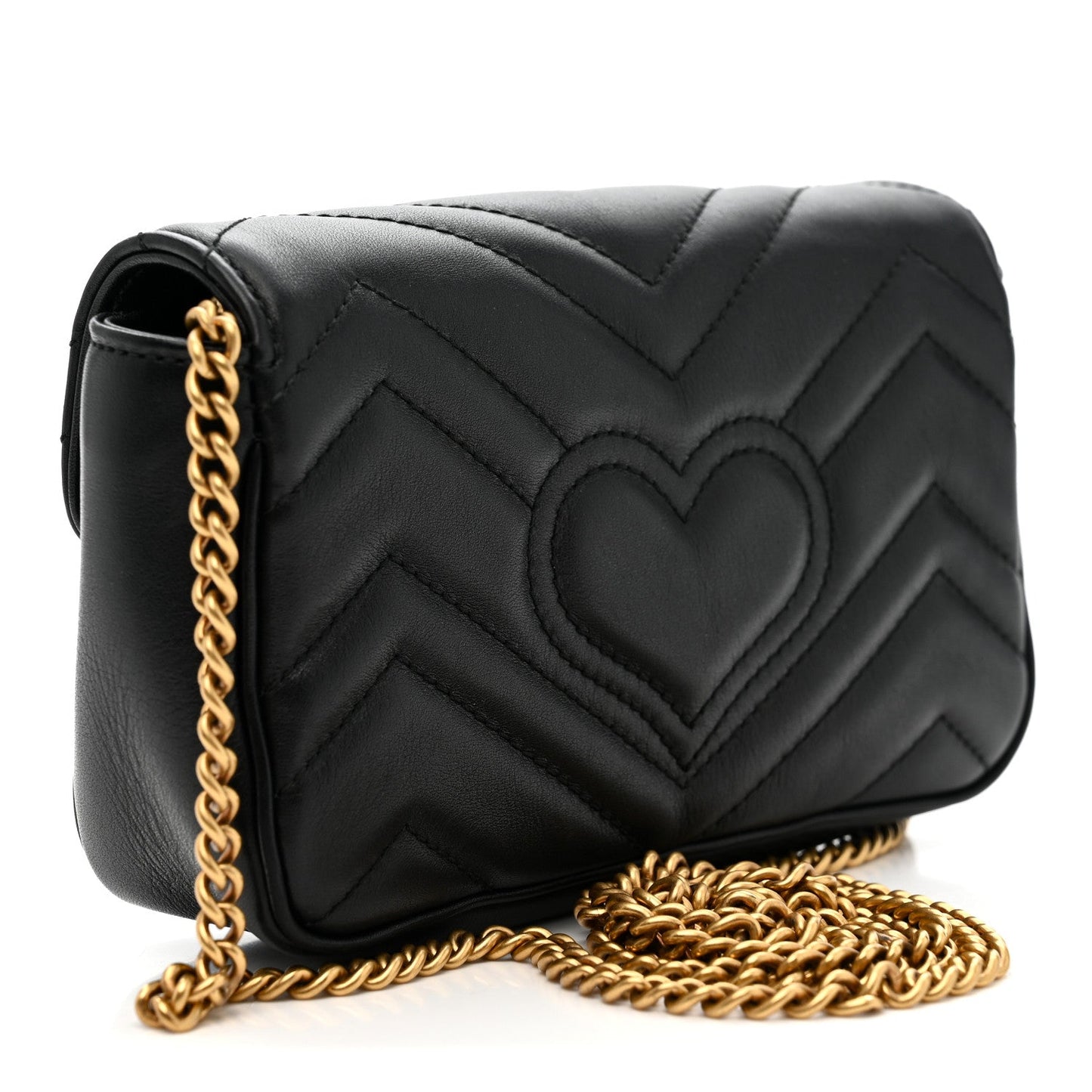 Calfskin Matelasse Super Mini GG Marmont Shoulder Bag Black
