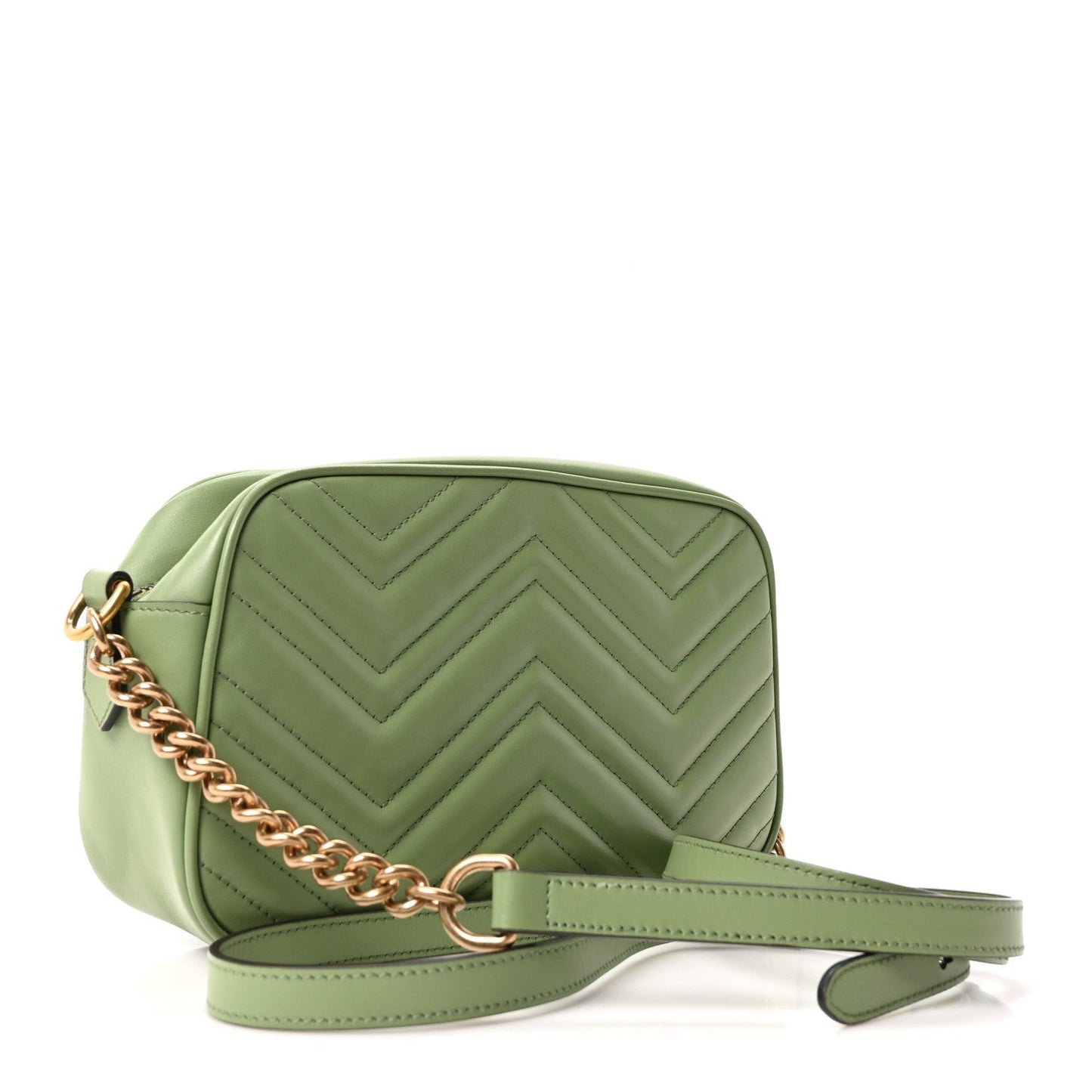 Calfskin Matelasse Small GG Marmont Chain Shoulder Bag Salamander Green
