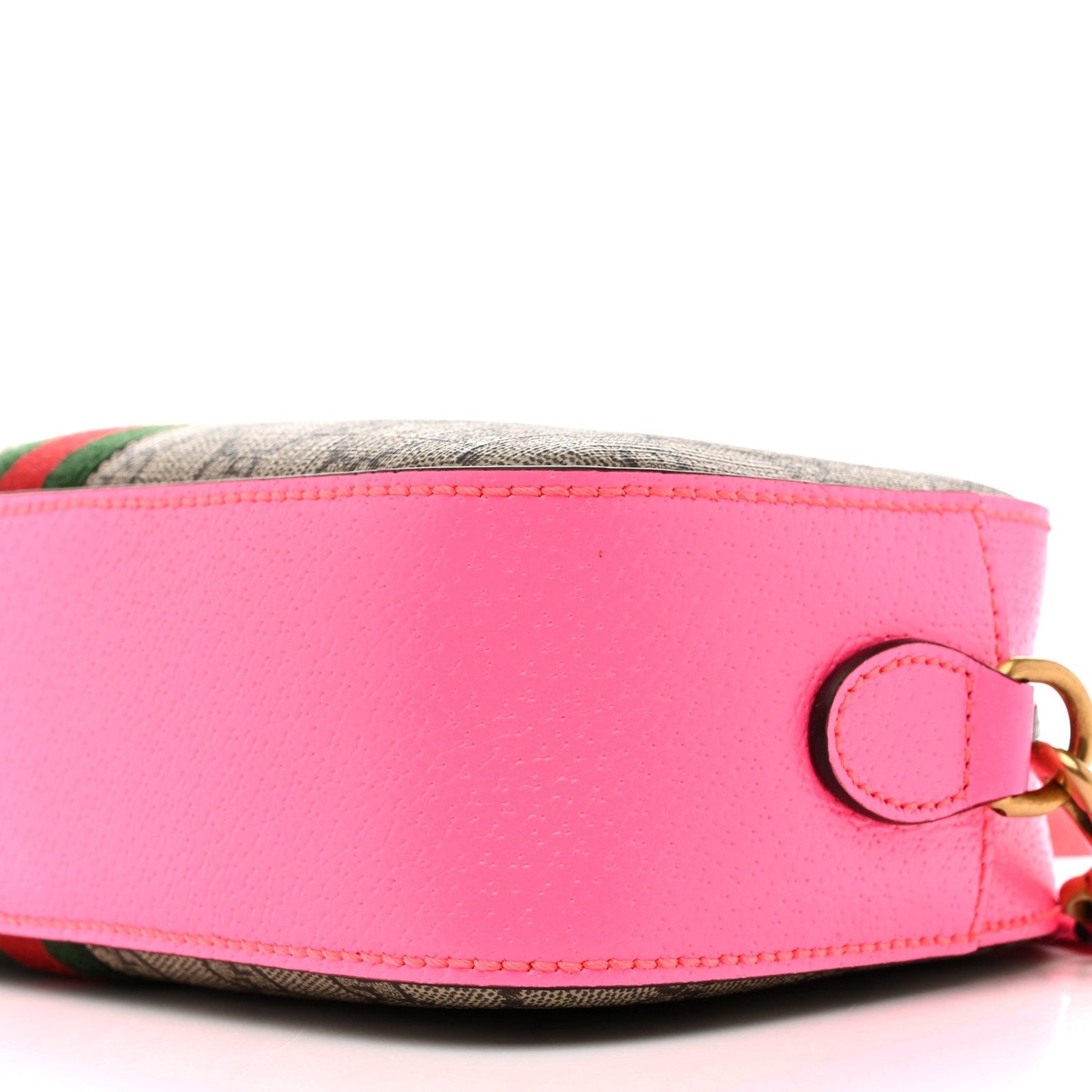 GG Supreme Monogram Textured Dollar Calfskin Web Ophidia Small Crossbody Bag Beige Ebony Fuchsia
