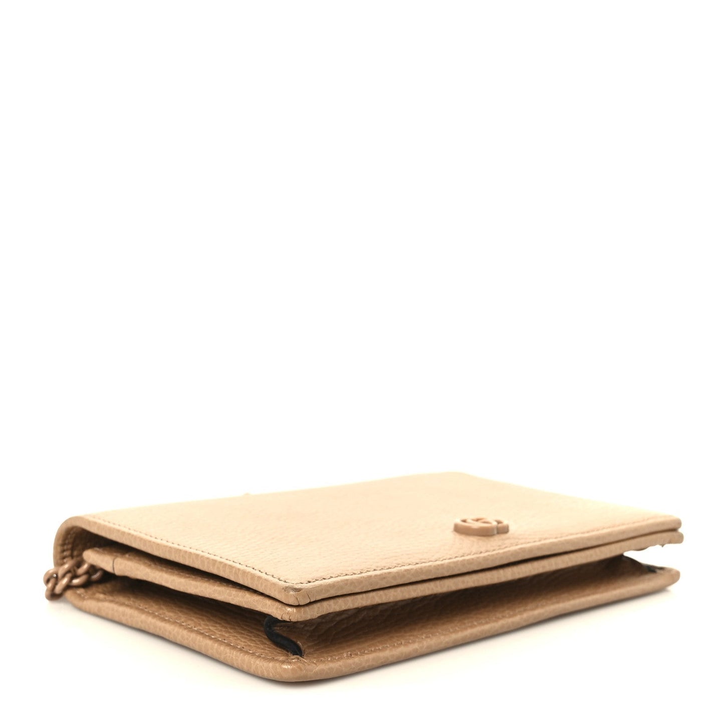 Dollar Calfskin Enamel Monochrome Mini GG Marmont Chain Wallet Camelia